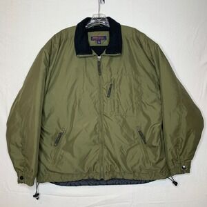 Vintage Men's Fleece Lined Full Zip Heavyweight Windbreaker Large Olive Green